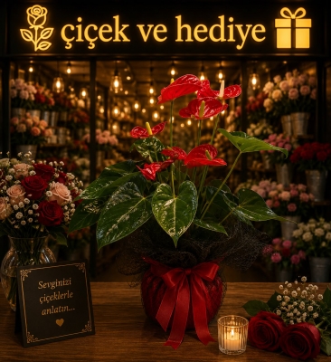 Kırmızı Antoryum (Anthurium )Saksı Çiçeği  Diyarbakır Sur Çiçekçi