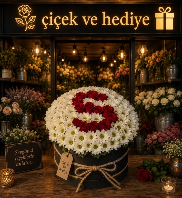 Kişiye Özel Kutuda Papatyalı Harf Gül Aranjmanı