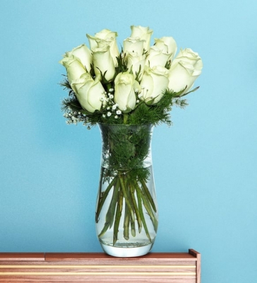 15`li Beyaz Gül - Paşabahçe Vazoda