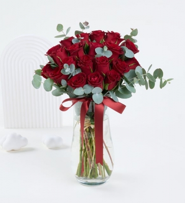 21`li Kırmızı Gül - Paşabahçe Vazoda