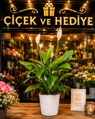 Barış Çiçeği Spatifilyum Dekoratif Beyaz Saksılı