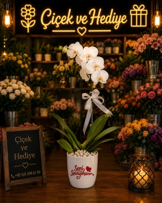 Seni Seviyorum Mesajlı Phalaenopsis Orkide
