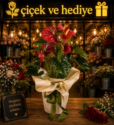 Kırmızı Antoryum (Anthurium )Saksı Çiçeği