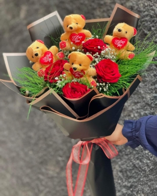 VİP BUKET AYICIK VE GÜLLER 