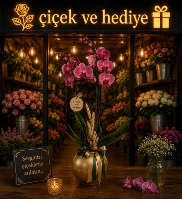 Senin İçin Altın Saksıda Kırmızı Çiftli Orkide Kayapınar Çiçekçi