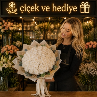 41 Adet Yapay Beyaz Gül Buketi