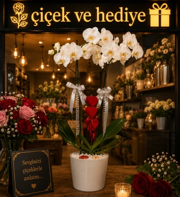 2 Dal Beyaz Orkide Çiçeği
