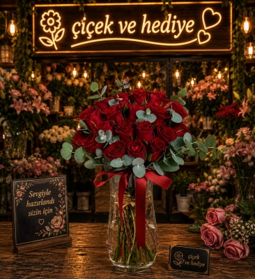 21`li Kırmızı Gül - Paşabahçe Vazoda