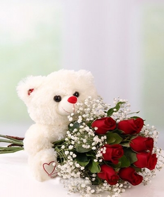 Sevimli Peluş ve 7 Gül Buketi