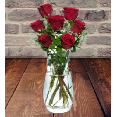 Paşabahçe Vazoda 7`li Kırmızı Gül