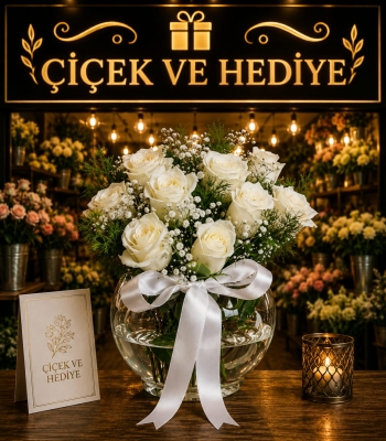 Akvaryumda 9 Beyaz Gül