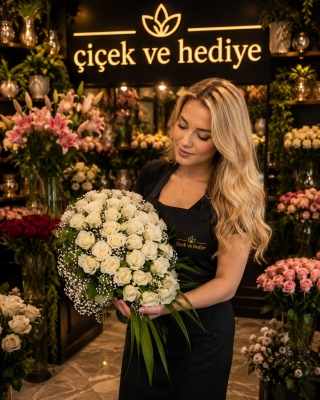 Beyaz Rüya Gül Gelin Buketi Çiçeği