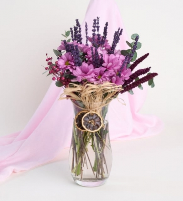 Cam Vazoda Pembe Papatya Buketi