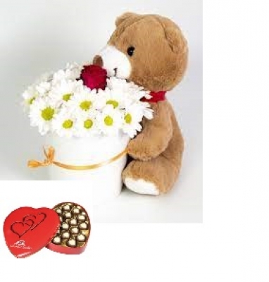 Papatya Sevimli Peluş ve kalp çikolata