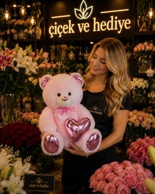 Parlak Kalpli Peluş Ayı100 Cm - Pembe