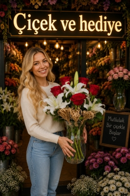 Paşabahçe Vazoda Lilyum ve Gülün Uyumu