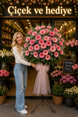 Pembe Gerberalardan Hazırlanmış Ferforje Aranjmanı