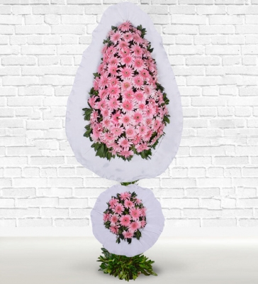 Pembe Gerberalar İki Katlı Çelenk