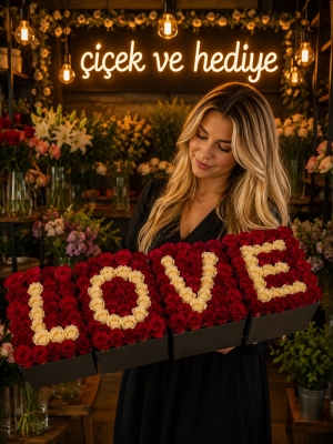 Love Orta Boy Kutuda Kırmızı Güller