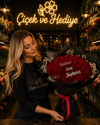 Siyah Buket Kağıdında 41`li Kırmızı Gül Buketi