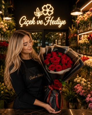 Black Red Rose 21 Gül Buketi