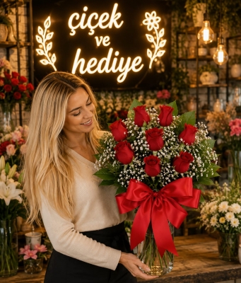 Vazoda 7 Kırmızı Gül