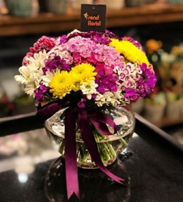 Cam Fanusta Karışık Mevsim Aranjman Diclekent Çiçek