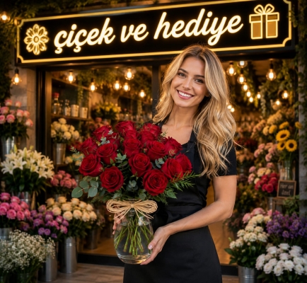 Paşabahçe Vazoda 15`li Kırmızı Gül 