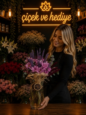 Cam Vazoda Pembe Papatya Buketi
