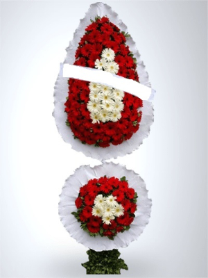 Kırmızı Beyaz Gerbardan Hazırlanmış İki Katlı Çelenk