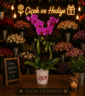 Seni Seviyorum Mesajlı 2 Dal Phalaenopsis Orkide