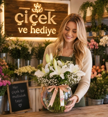 Akvaryum Vazoda Beyaz Lilyum