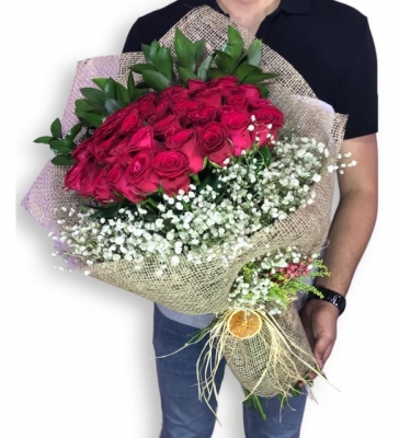 Hasır Süsleme 41 Kırmızı Gül Buketi