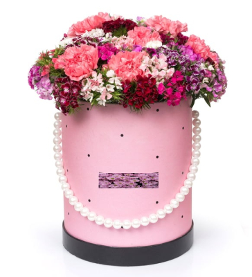 İncili Pembe Kutuda Karışık Hüsnüyusuf ve Karanfil Aranjmanı