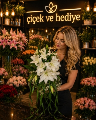 Mis Kokulu Beyaz Lilyumlar Gelin Buketi Çiçeği