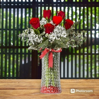 Paşabahçe Vazoda 5`li Kırmızı Gül diyarbakır sur çiçekçilik