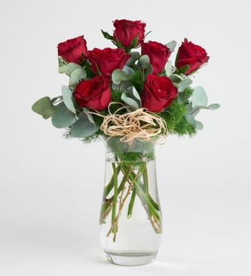 Paşabahçe Vazoda 7`li Kırmızı Gül