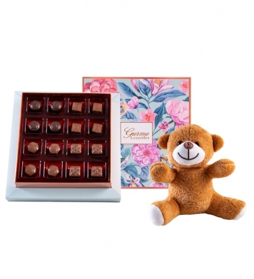 Peluş Ayıcık ve Çiçekli Kutuda Gurme Çikolatalar Diyarbakıra çikolata 