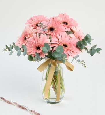 Pembe Düşler Gerbera Aranjmanı - Paşabahçe Vazoda