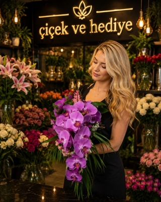 Renk Güzeli Mor Orkide Gelin Buketi Çiçeği