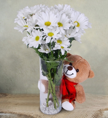 Sempatik Ayıcık ve Beyaz Papatyalar