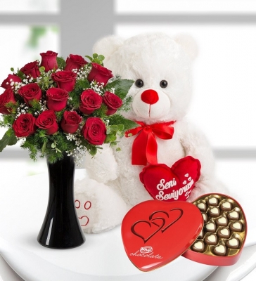 Sevgimi Hisset 15 GÜL & Çikolata & Sevimli Peluş