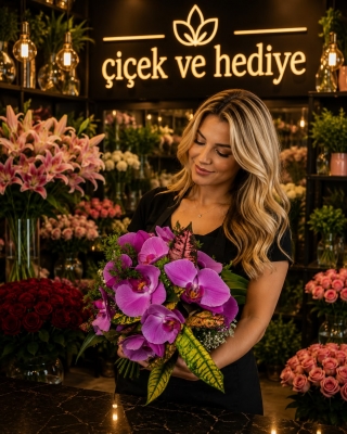 Soft Renkler Mor Orkide Gelin Buketi Çiçeği